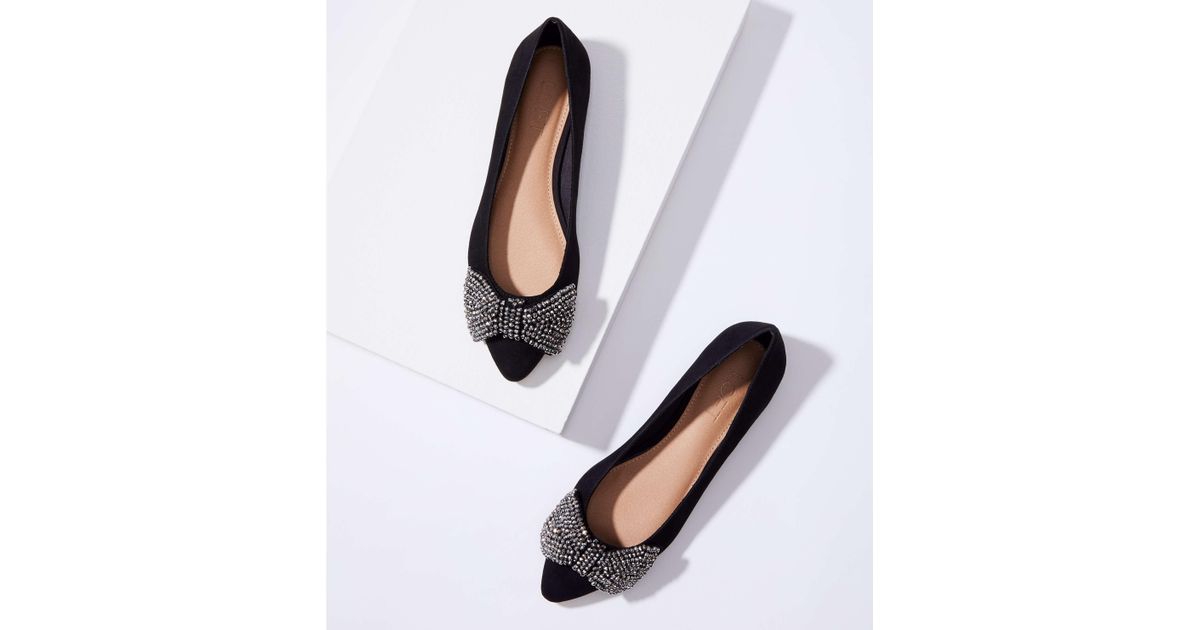 Loft Jeweled Bow Flats In Black Lyst