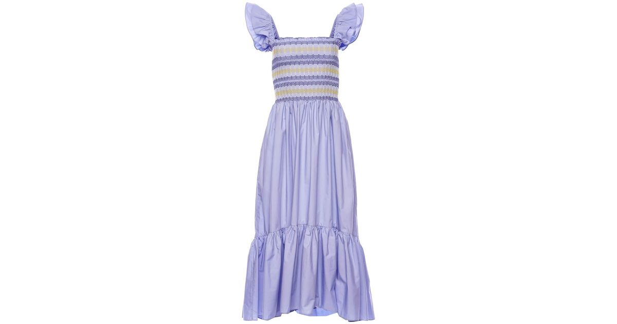 Cara Cara Ruby Smocked Cotton Midi Dress in Blue | Lyst UK