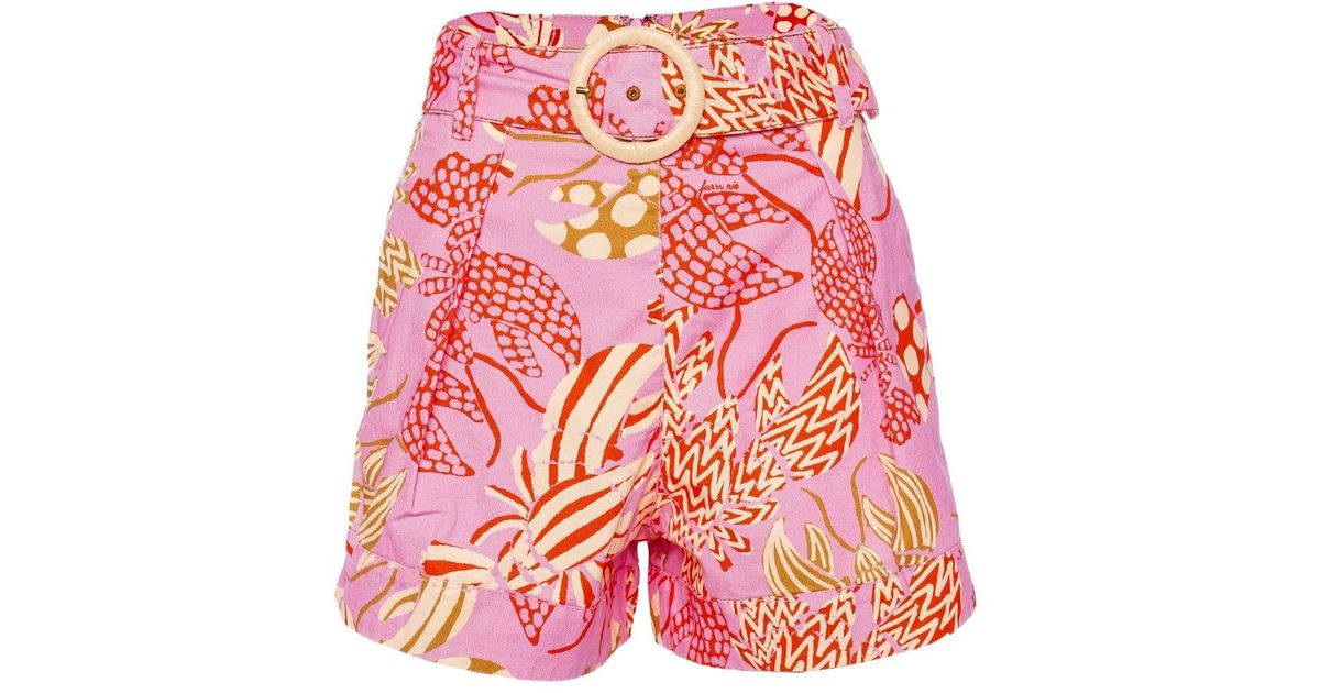 FARM Rio Pink Mixed Lobsters Belted Shorts in Red | Lyst