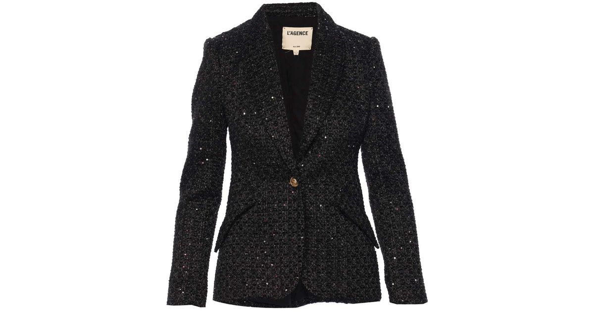 L'Agence Chamberlain Sequined Tweed Blazer in Black | Lyst