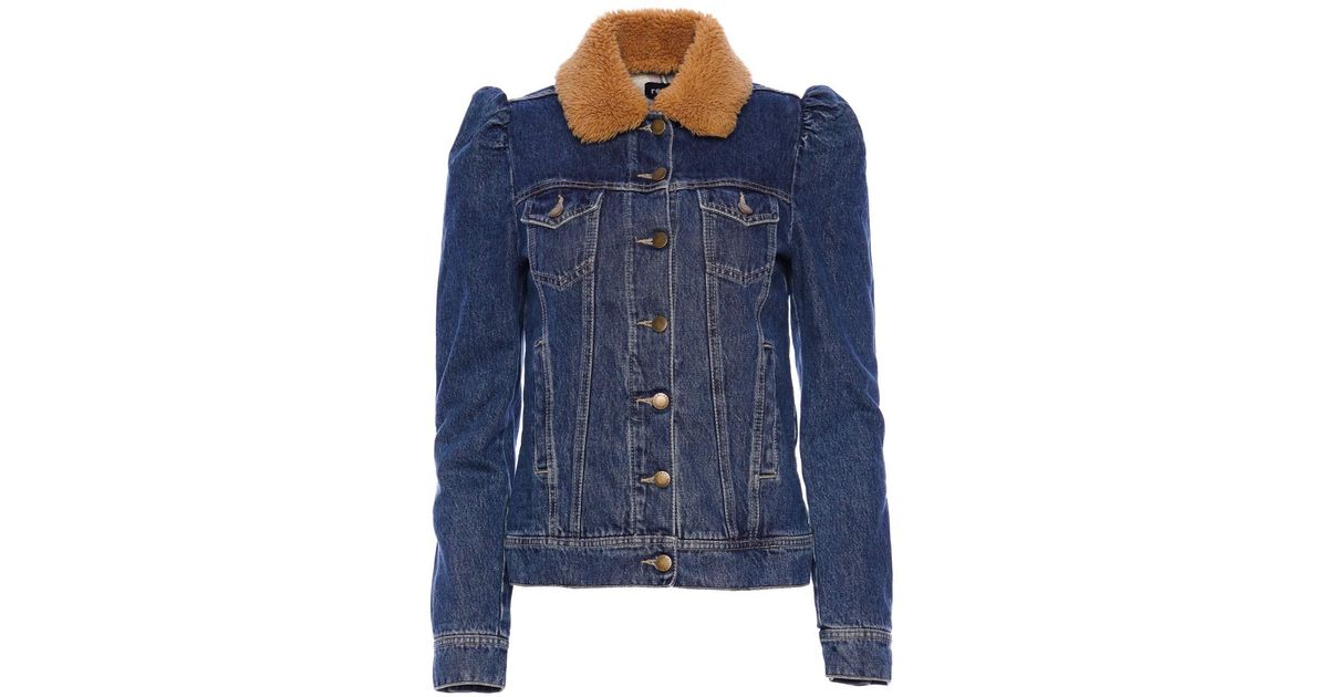 retroféte Edna Shearling Collar Denim Jacket in Blue Womens Clothing Jackets Jean and denim jackets 