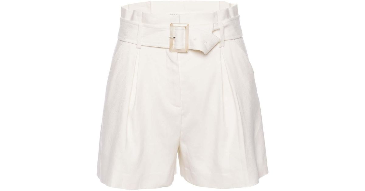 Veronica Beard Ashford Belted Linen Shorts in White | Lyst