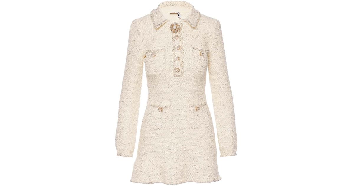 SelfPortrait Sequin And Pearl Knit Mini Dress in Natural Lyst