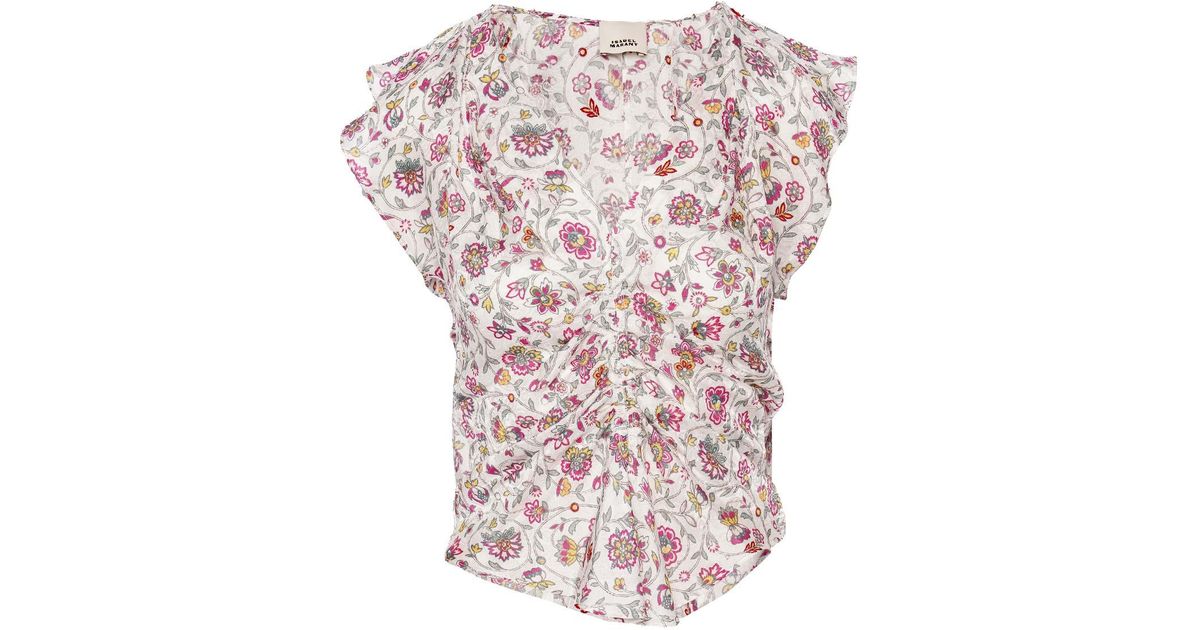 Isabel Marant Lonea Floral Ruched Blouse in Pink | Lyst