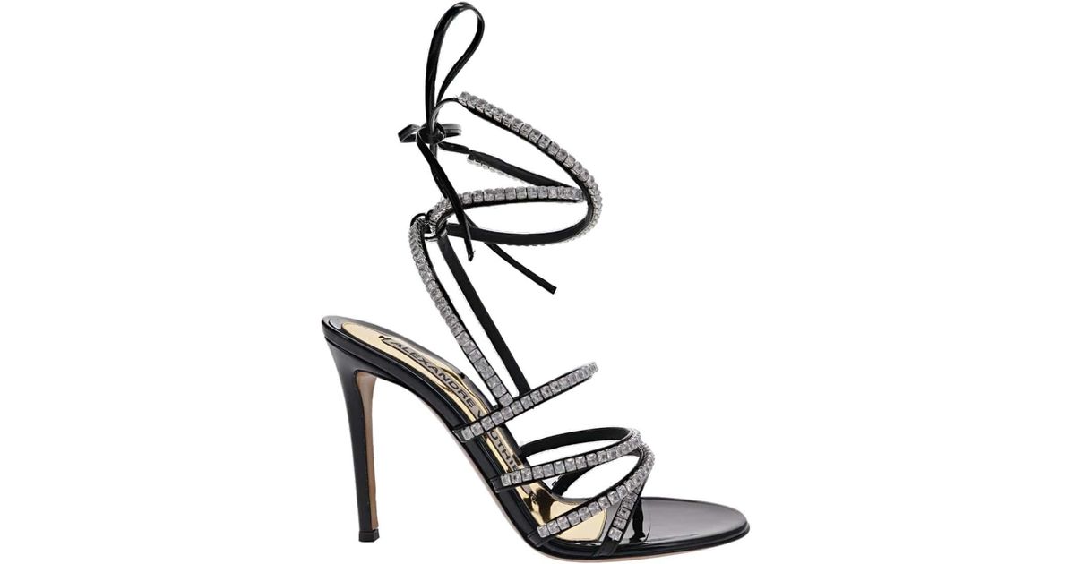 Alexandre Vauthier Leather Crystal Ankle Wrap Heel Sandals in Black | Lyst