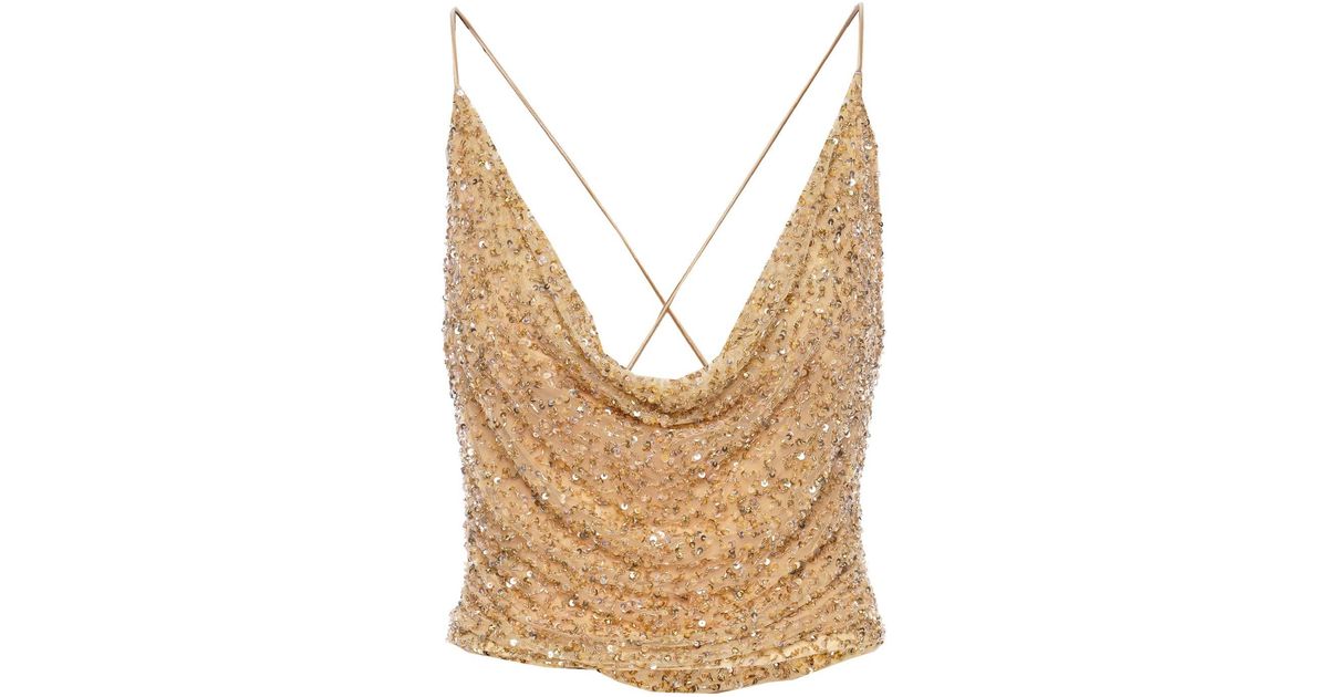 retroféte Synthetic Michal Sequin Draped Crop Top in Cream (Natural ...