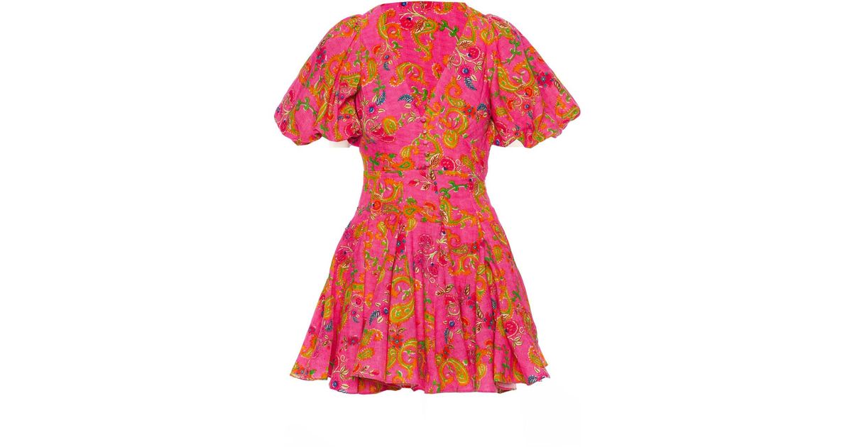 Hemant & Nandita Cotton Bela Fuchsia Floral Puff Sleeve Mini Dress in ...