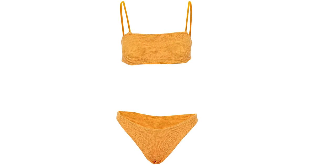 Hunza G Synthetic Gigi Seersucker Bikini Set in Orange | Lyst