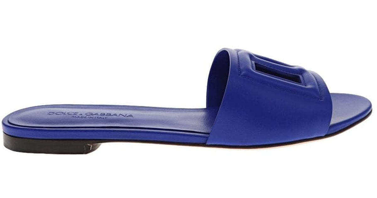 Dolce & Gabbana Dg Logo Flat Leather Slides in Blue | Lyst UK