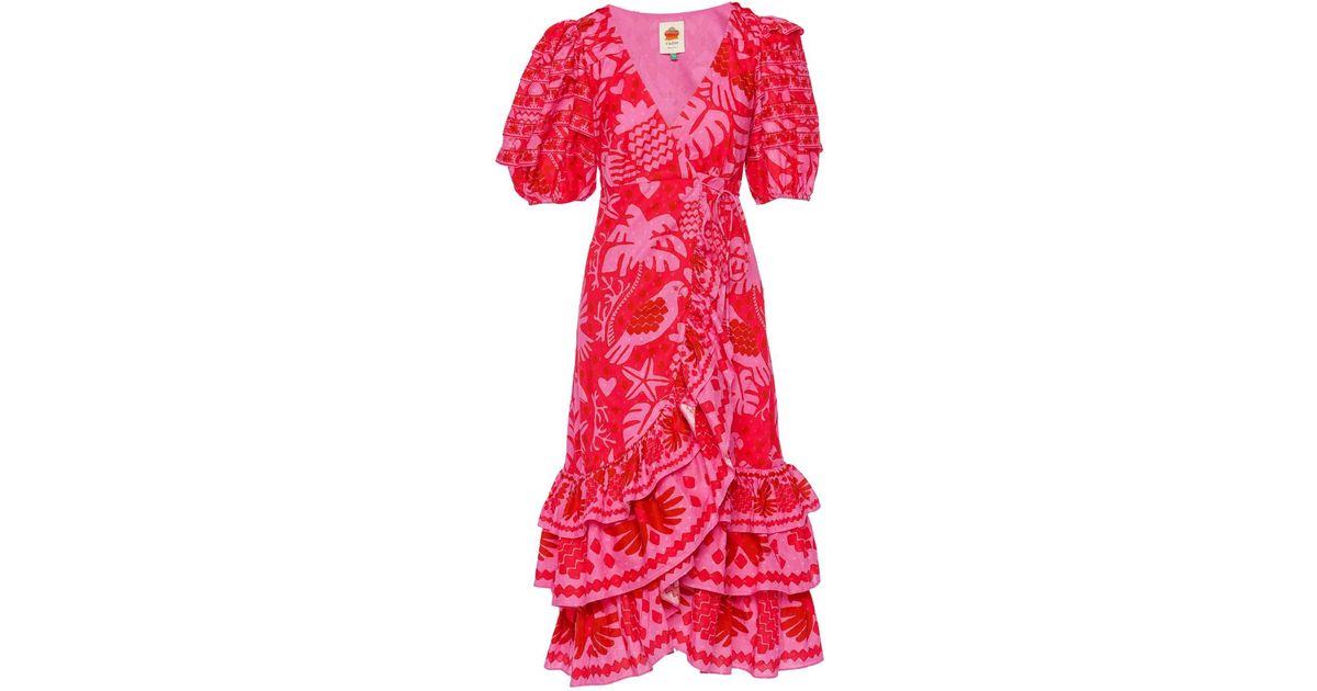 FARM Rio Jungle Scarf Wrap Midi Dress in Red Lyst