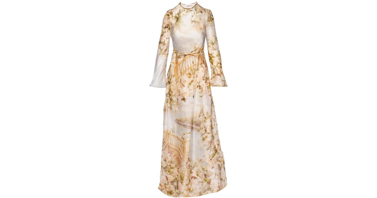 Zimmermann Luminosity Floral Belted Bias Slip Maxi Dress in Natural | Lyst