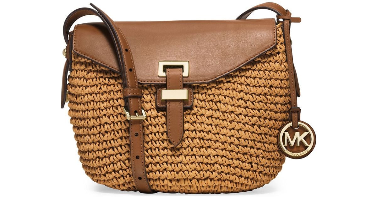 MICHAEL Michael Kors Leather Naomi Medium Straw Crossbody Bag in Walnut (Brown) - Lyst