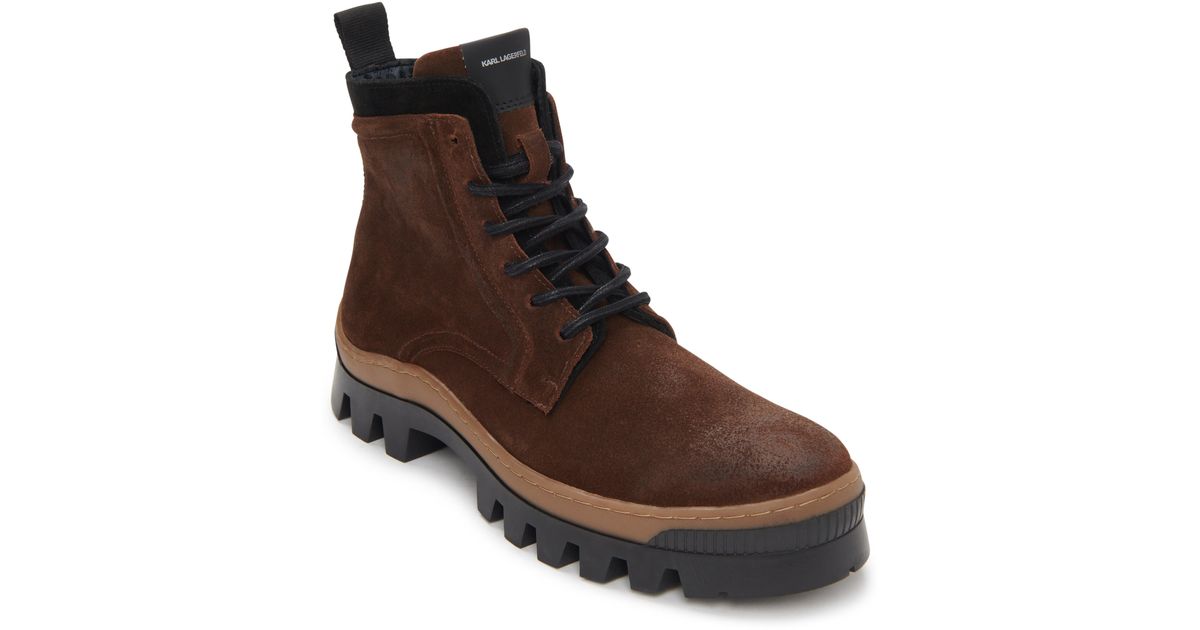 Karl Lagerfeld Lugsole Suede Combat Boots in Brown for Men Lyst