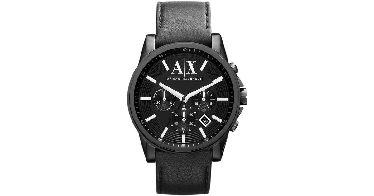 Lyst Armani exchange Chronograph Leather Strap Watch in Black for Men