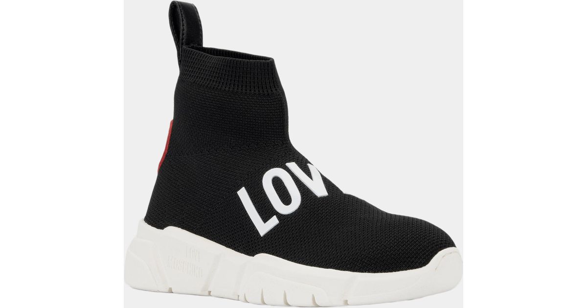 Love Moschino Sock Sneaker in Black | Lyst