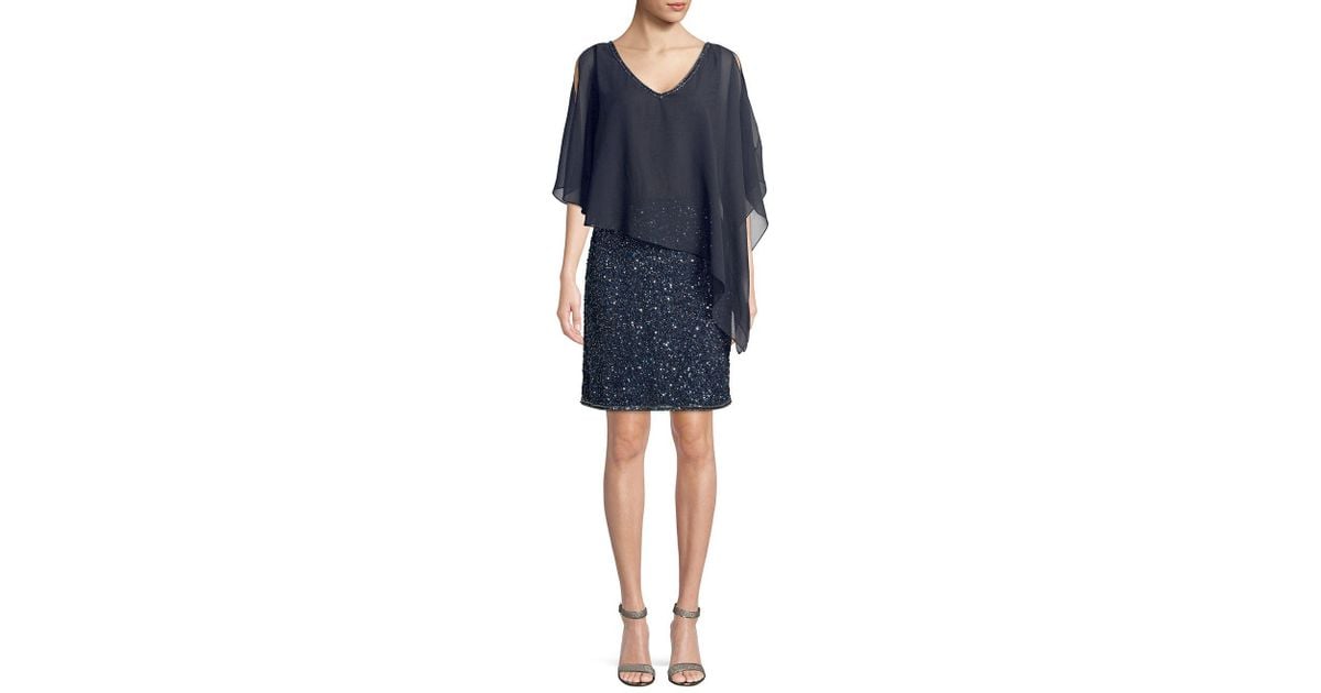 j taylor sleeveless embellished cape shift dress