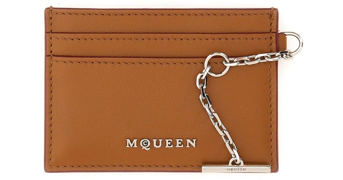 McQueen Mini Sling Card Holder in Brown | Lyst