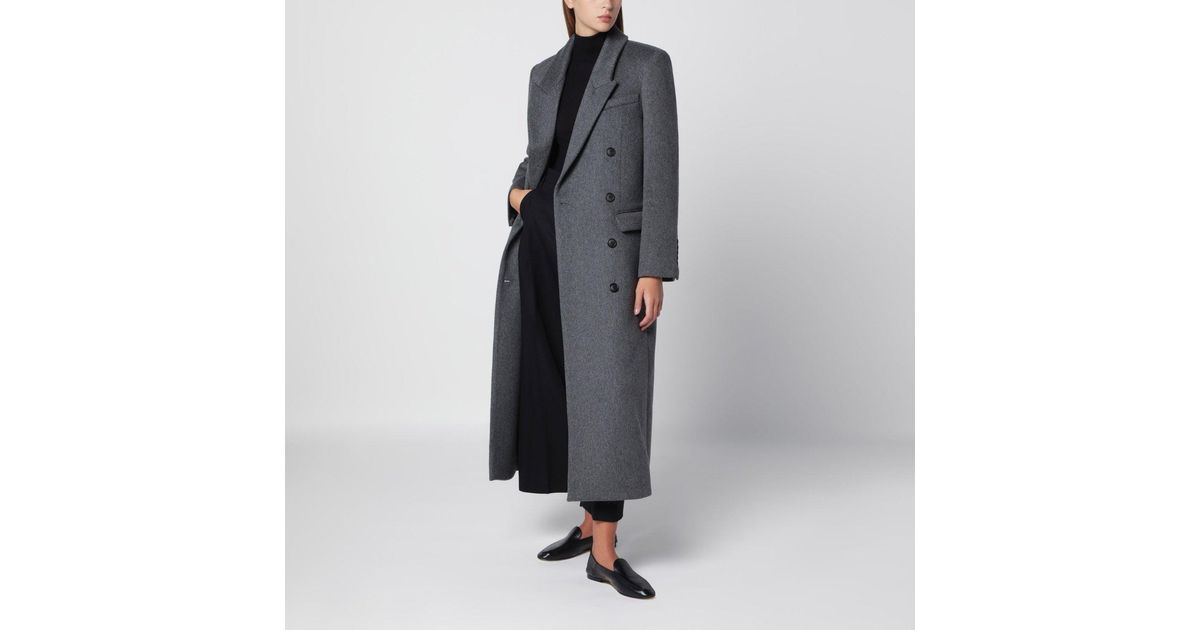 IVY & OAK Melange Double-Breasted Coat in Black | Lyst