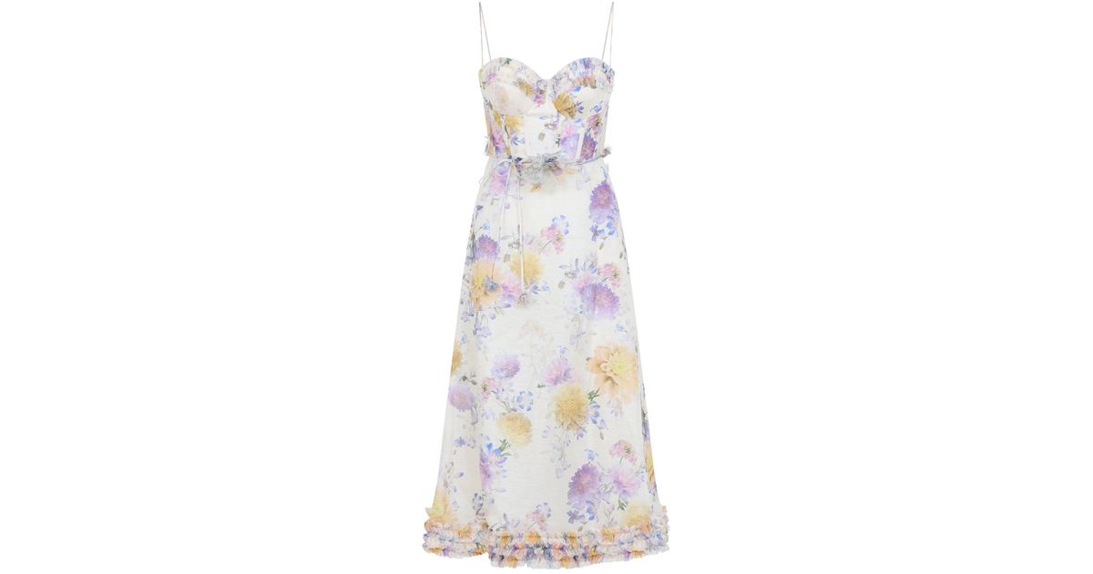 Taylor Riffle Zimmermann Cream Dahlia Linen Luna Riffle Midi Dress in White | Lyst