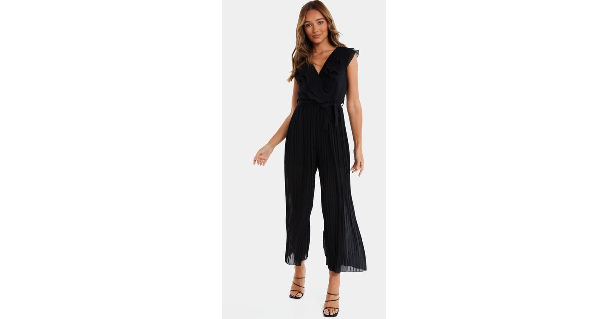 Quiz Pleated Jumpsuit in Black Lyst
