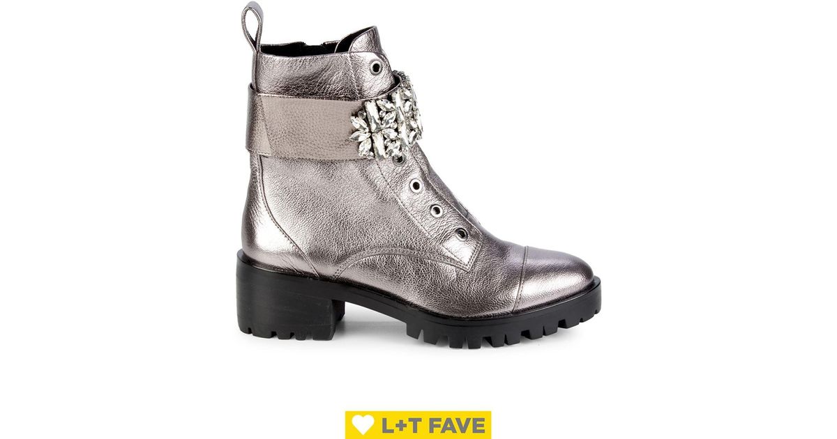 Karl Lagerfeld Pippa Metallic Leather Combat Boots - Save 67% - Lyst