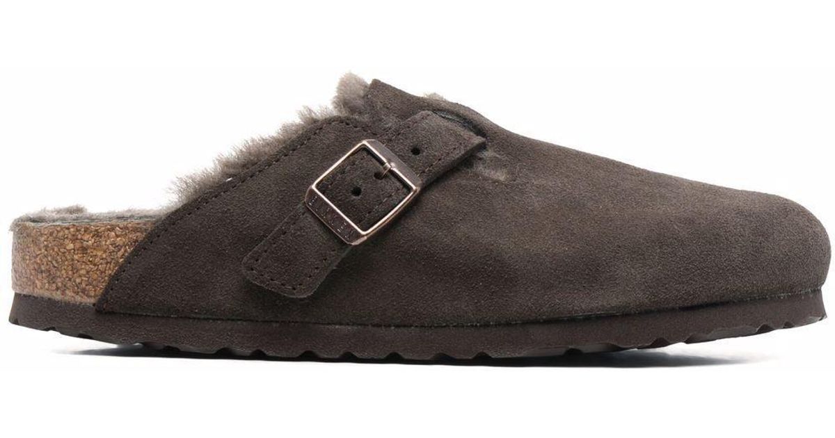 Birkenstock Boston Shearling Slippers in Brown | Lyst
