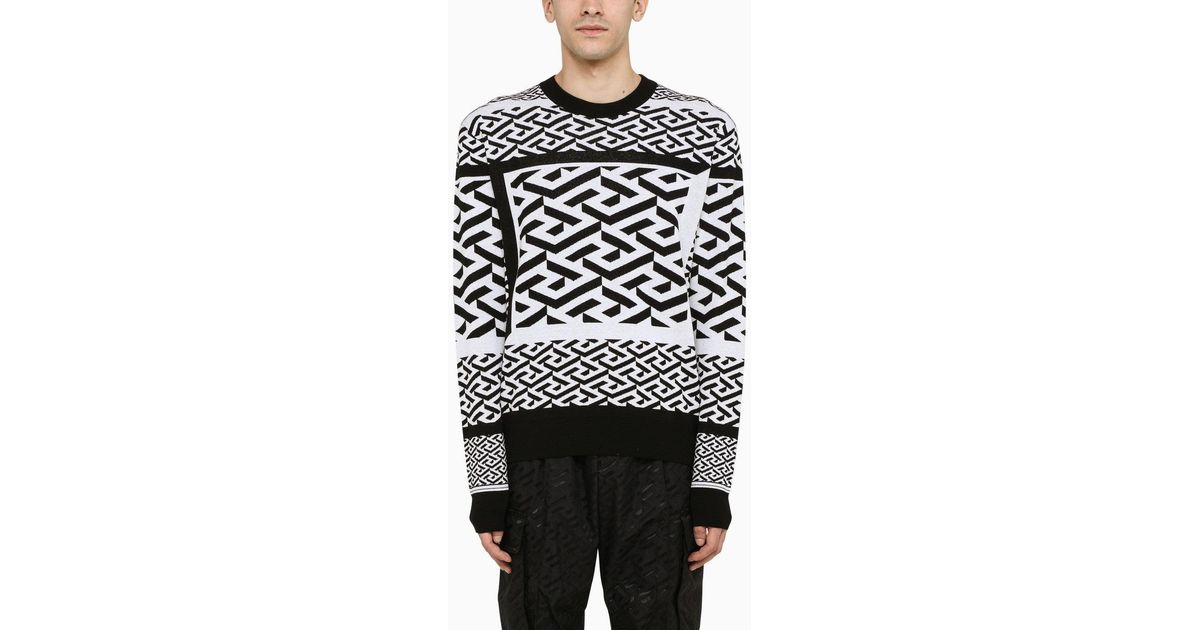 Versace Black And White Crew Neck Sweater for Men | Lyst