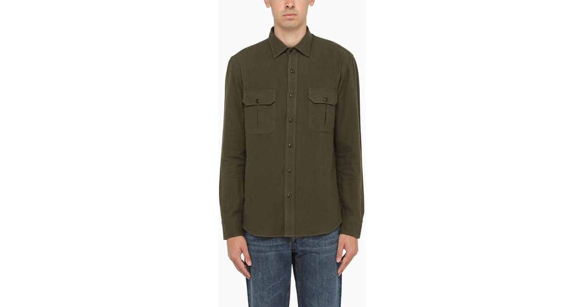Salvatore Piccolo Mud Coloured Cotton And Wool Shirt in Green for Men ...