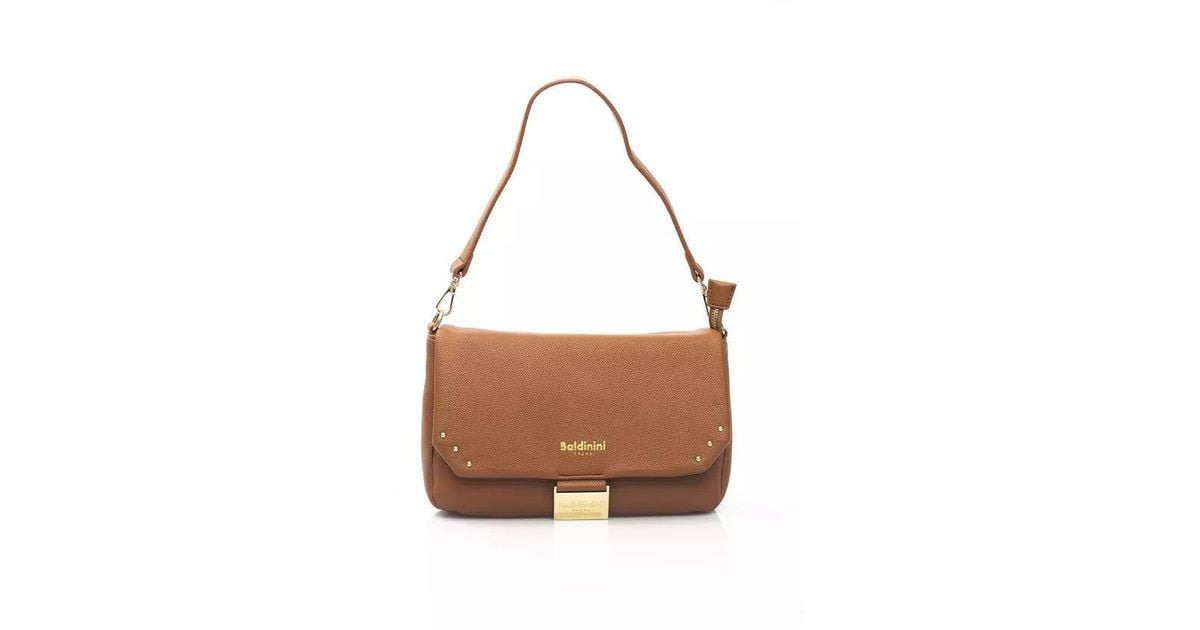 Baldinini Flap Closure Shoulder Bag With Internal Compartments And Golden Details In Brown Lyst