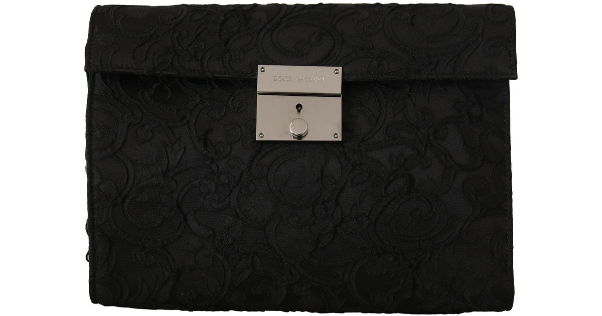 Dolce & Gabbana Black Jacquard Leather Document Briefcase Bag for Men ...