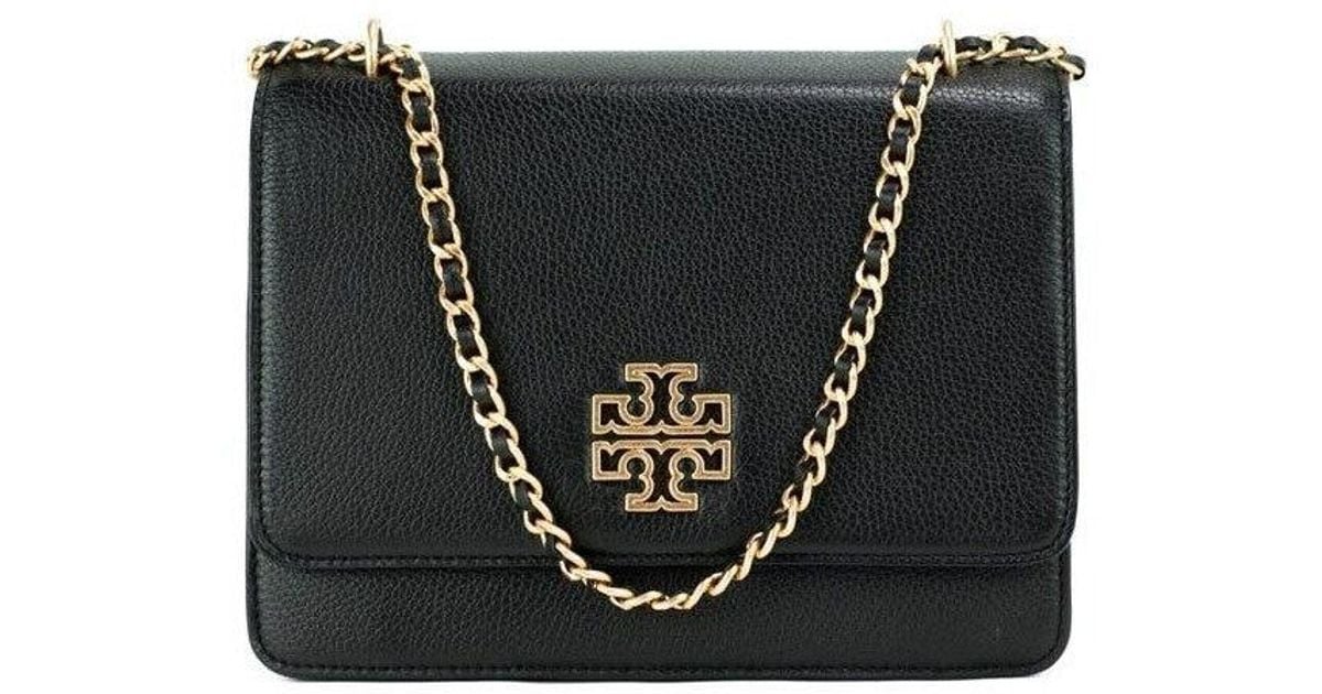 Tory Burch Britten Medium Black Leather Chain Adjustable Shoulder Bag
