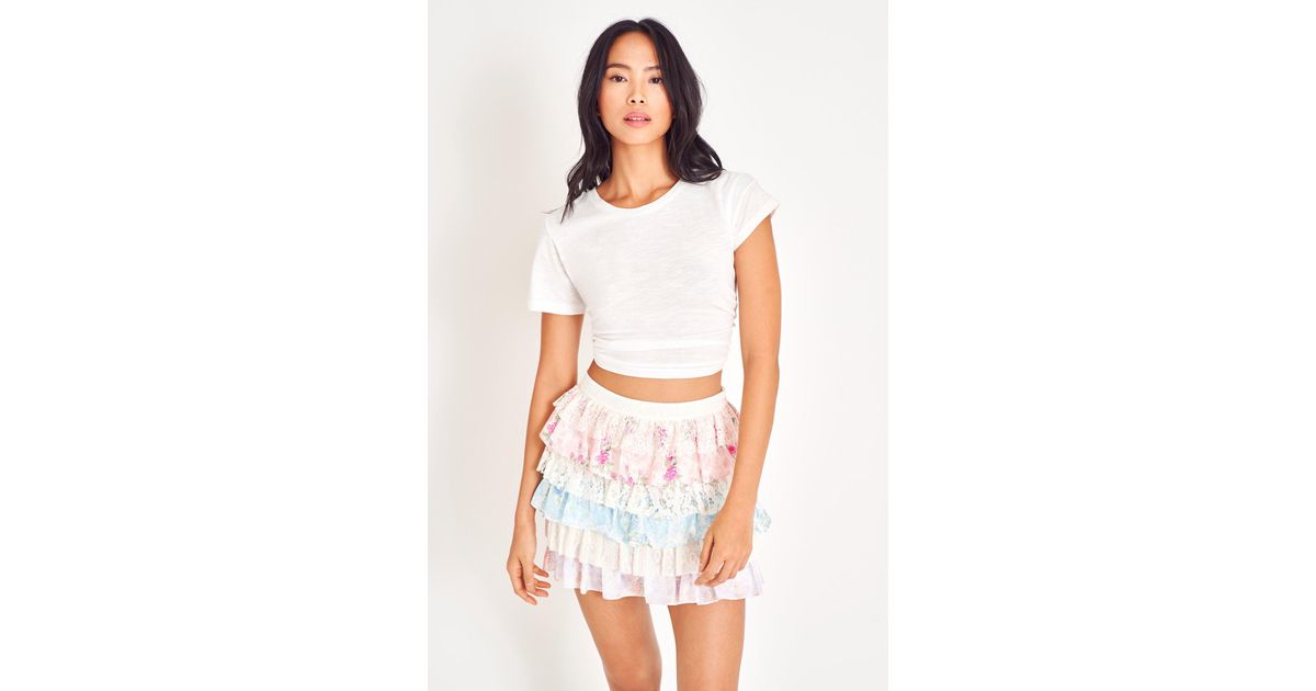 LoveShackFancy Melrita Silk Mini Skirt in White | Lyst