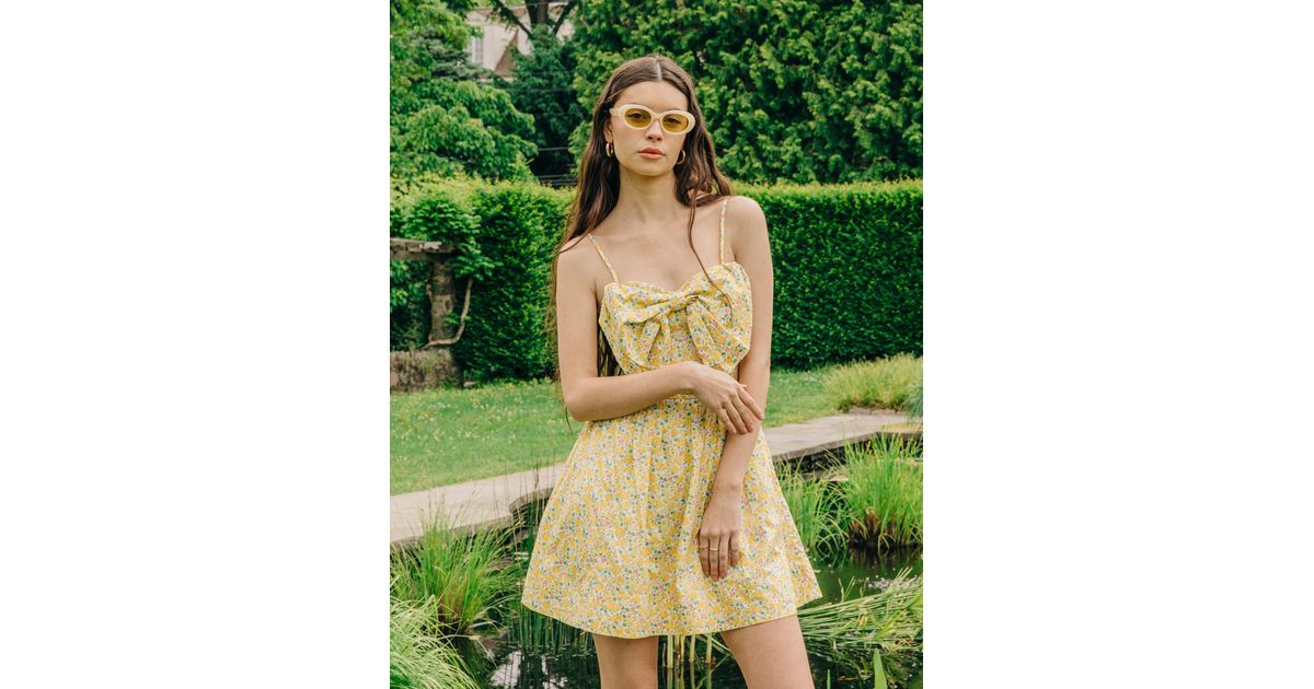 love the label dolcia bow mini dress Love The Label Dolcia Sleeveless Floral Feminine Bow A-Line Cotton Mini  Dress M