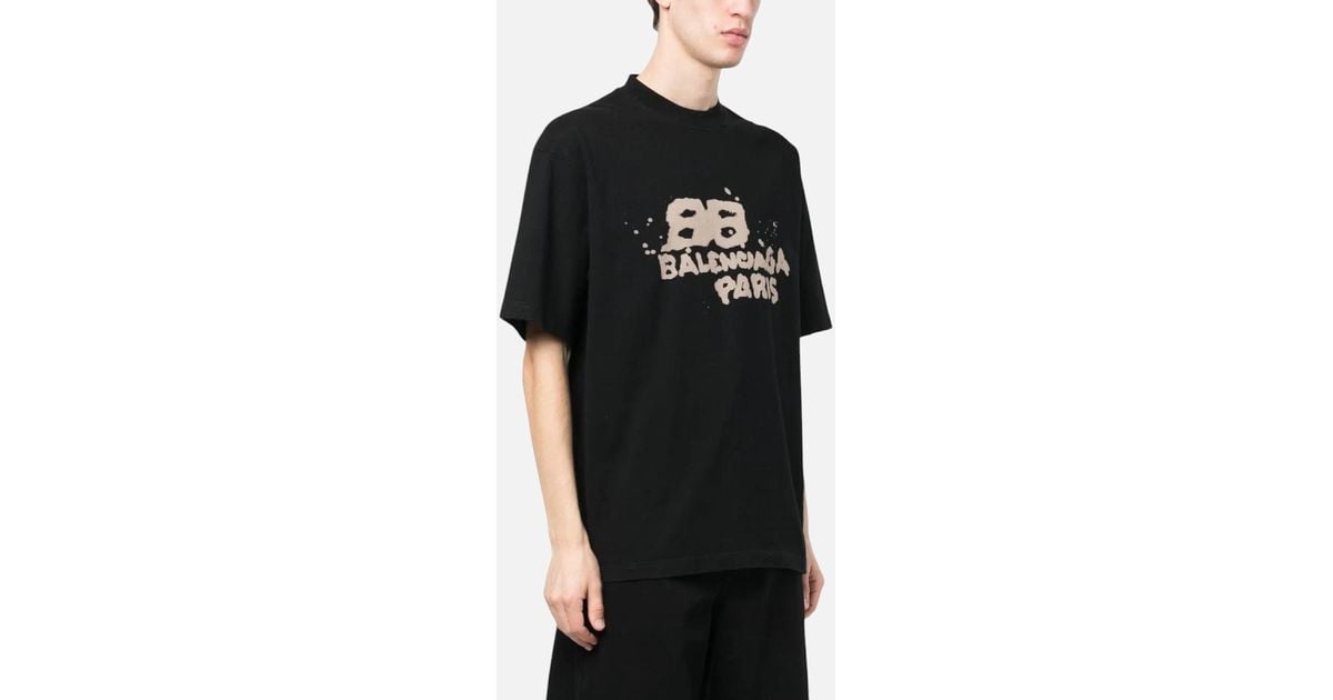 Balenciaga T Shirts Oversized Fit Dirty Bb Logo Distressed Crew 