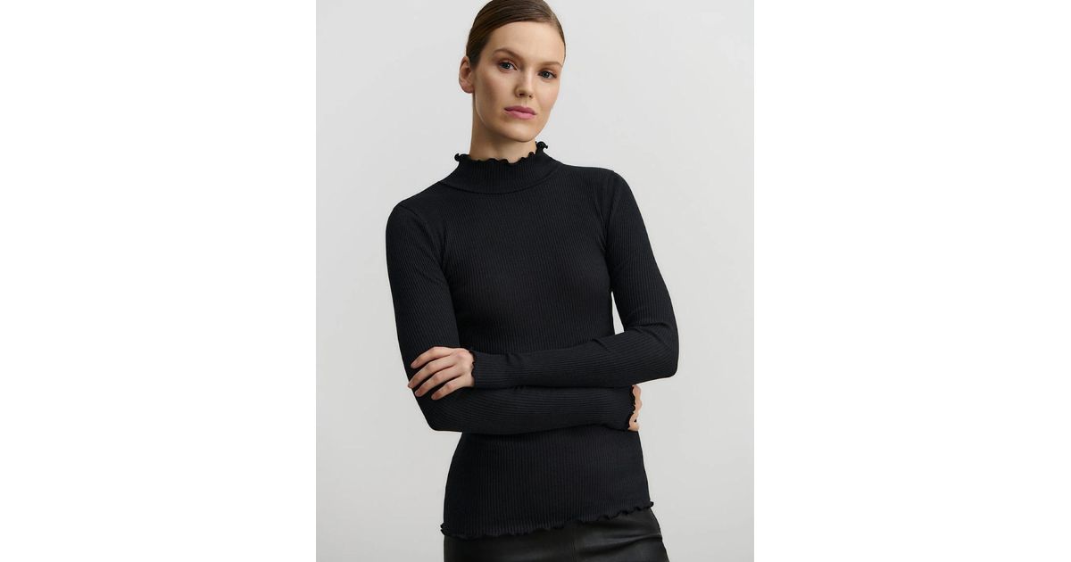Rosemunde Women's Long Sleeved Silk T Shirt With Roller Neck In Black 4514 Col 010