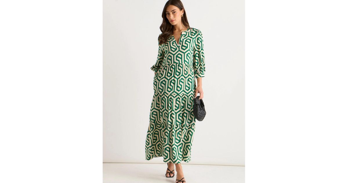 gini london green floral print maxi dress Geo Smock Midi in indian dress