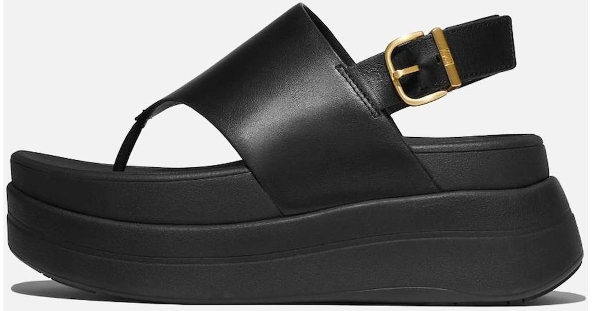 Stack Leather Fitflop F-Mode Stack Leather Back-Strap Toe-Post Sandals in Black | Lyst UK
