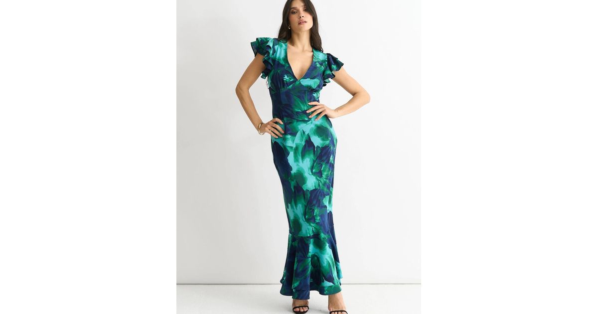 green emerald velvet dress Green Floral Flowy Dress main image 0