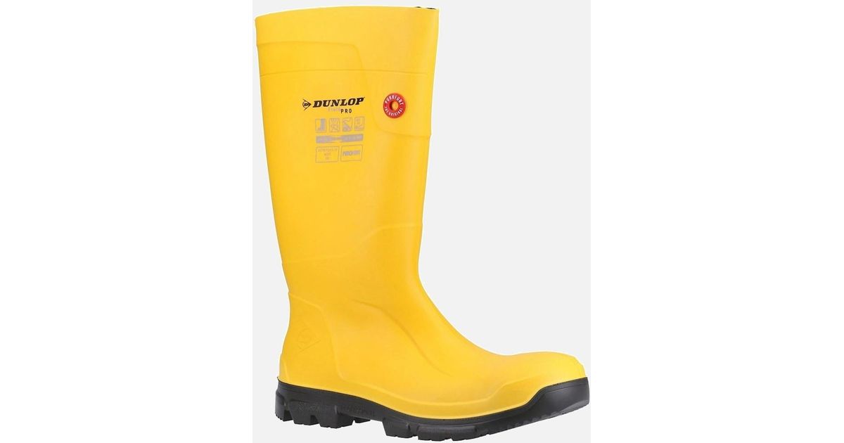Dunlop Purofort Fieldpro Full Safety Wellingtons in Yellow for Men ...