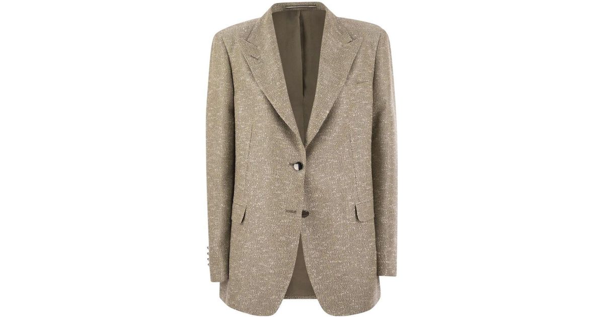 Tagliatore Two-Button Jacket With Micro Sequins in Natural