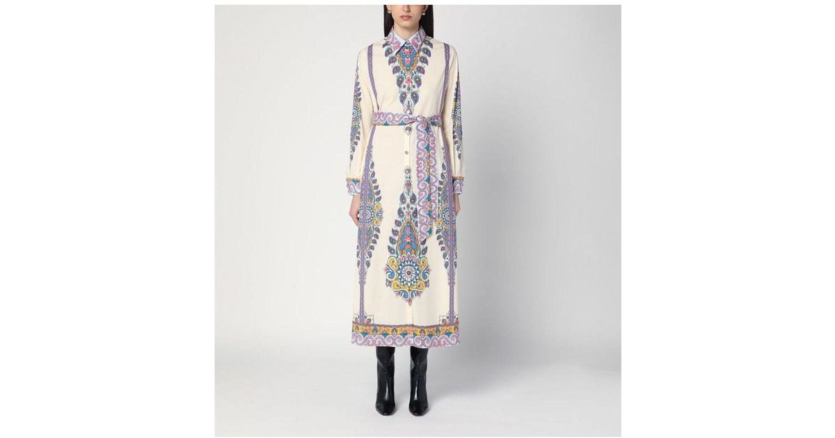 ワンピース Etro Cotton Chemise Dress With Paisley Print Etro Cotton Chemise Dress With Paisley Print in White | Lyst