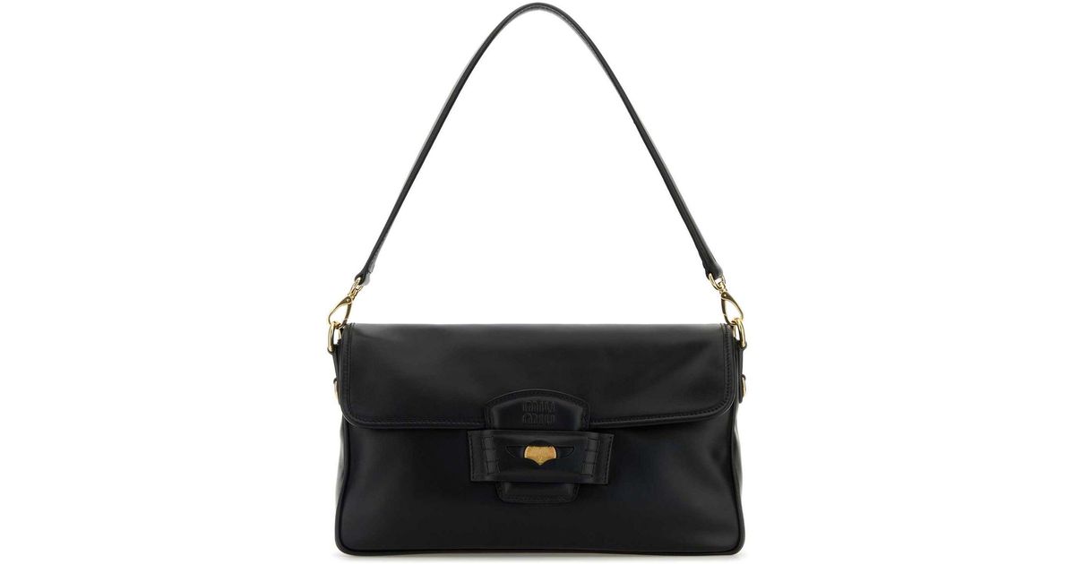 Miu Miu Leather Penny Shoulder Bag in Black | Lyst