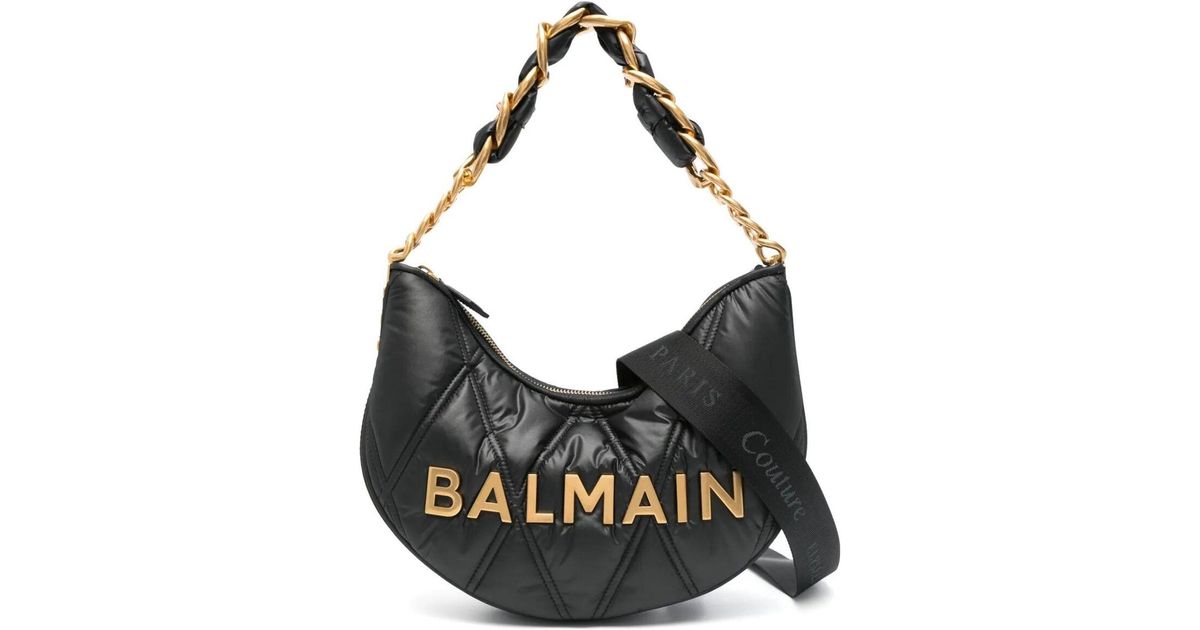 Balmain 1945 Soft Moon Bag-Grid Quilted Nylon in Black | Lyst