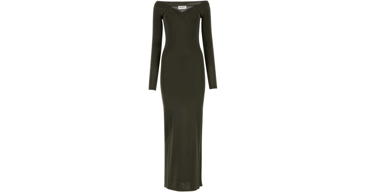 ワンピース Saint Laurent Khaki Viscose Blend Long Dress Saint Laurent Khaki Viscose Blend Long Dress in Green | Lyst