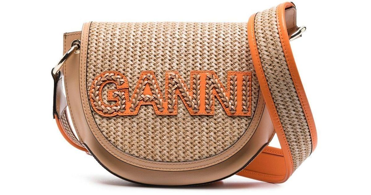 Ganni Banner Saddle Raffia Bag in Brown Lyst