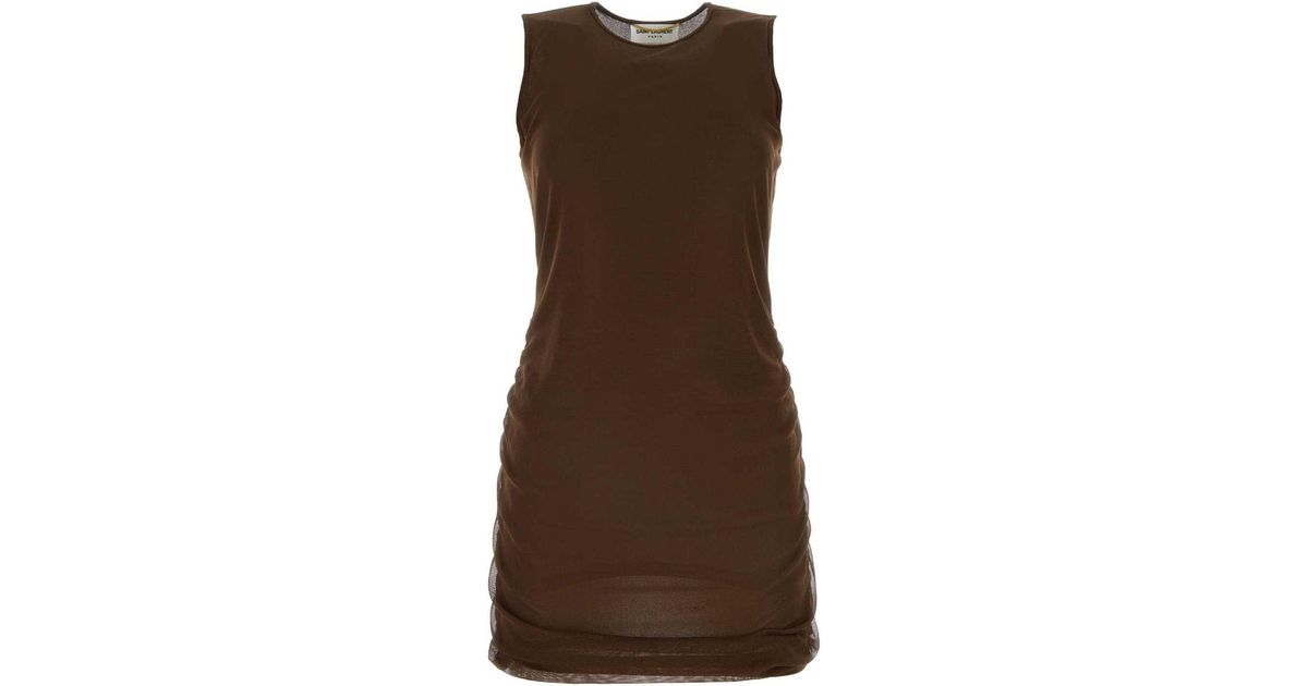 【関税&送料込】Saint Laurent Chocolate Tulle Mini Dress Saint Laurent Chocolate Tulle Mini Dress In Brown | ModeSens