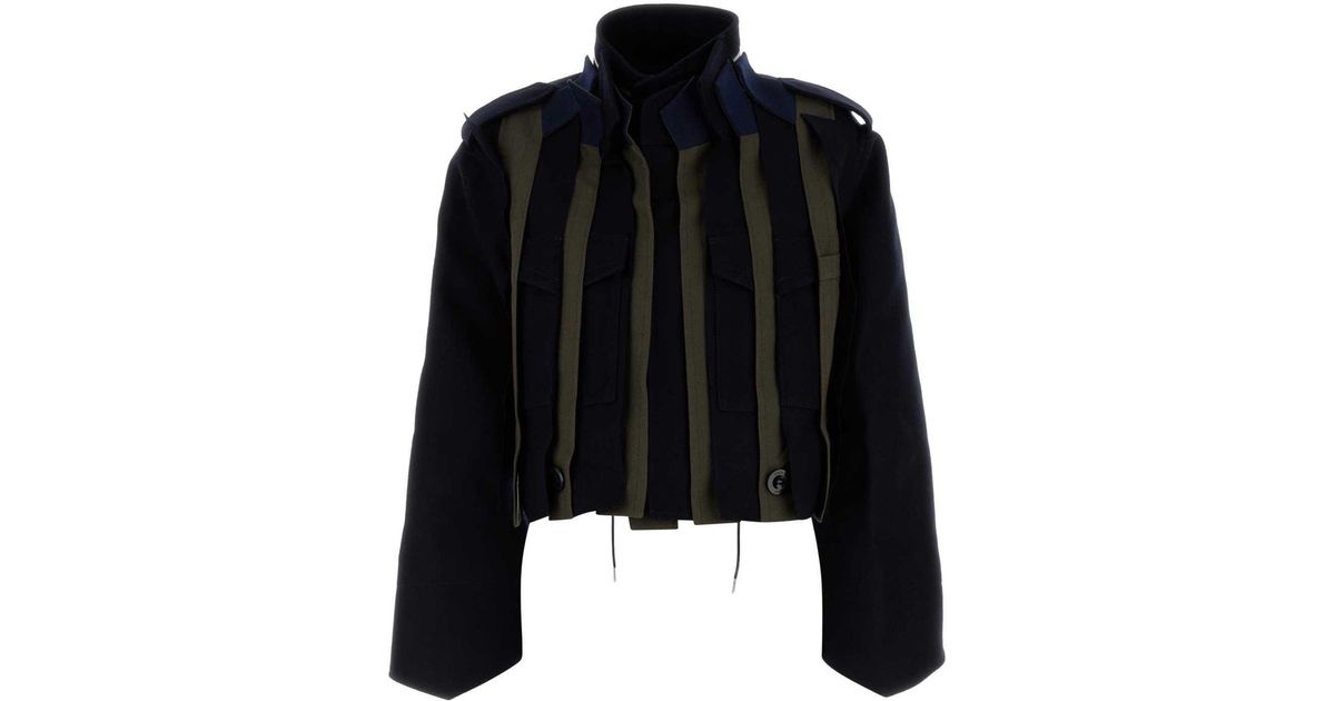 【送料&関税込】Sacai Two-tone Wool Bomber Jacket Sacai Two-Tone Wool Bomber Jacket in Black | Lyst