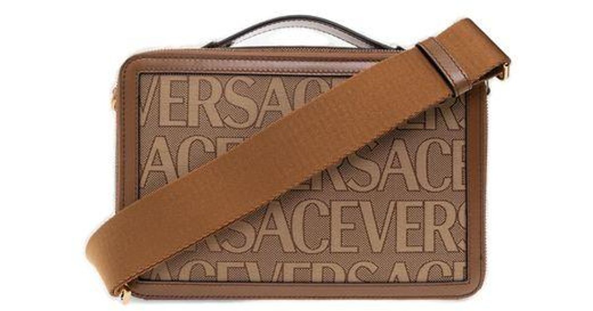 Versace Logo Raffia Messenger Bag in Brown for Men | Lyst