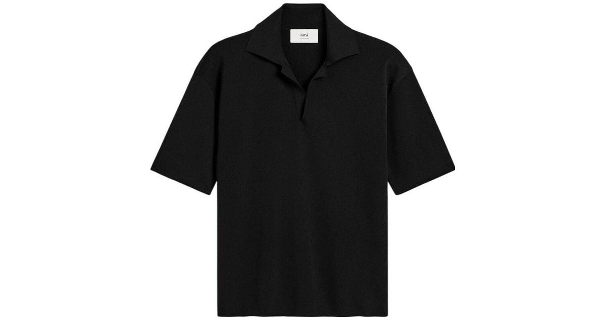 Tシャツ・カットソー AMI PARIS Black viscose blend oversize polo shirt Ami Paris Viscose Blend Oversize Polo Shirt in Black for Men