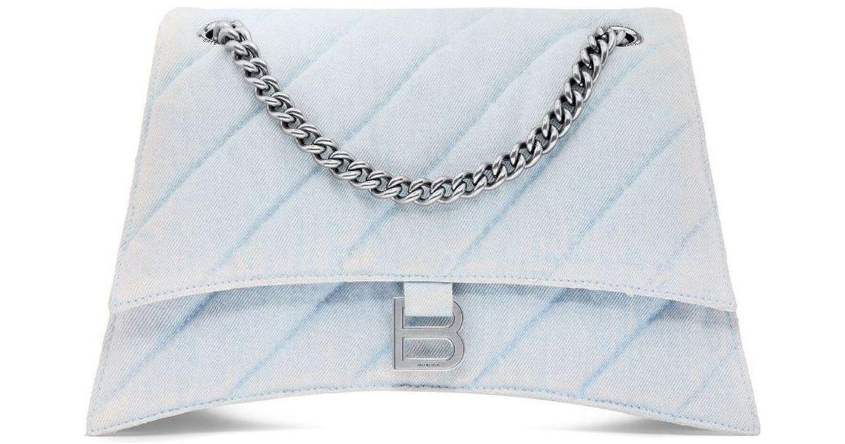 BALENCIAGA Light-Blue Denim Crush M Shoulder Bag BALENCIAGA Light-Blue Denim Crush M Shoulder Bag